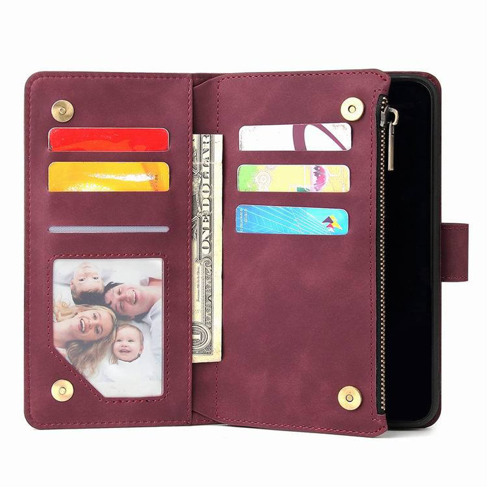 LTL Etui na telefon do iPhone 13 Mini/13/13 Pro/13 Pro Max, wysokiej jakości skórzane etui z klapką z przegródkami na karty etui na telefon magnetyczne zamknięcie, czerwone, 13 Pro Max 6,7 cala