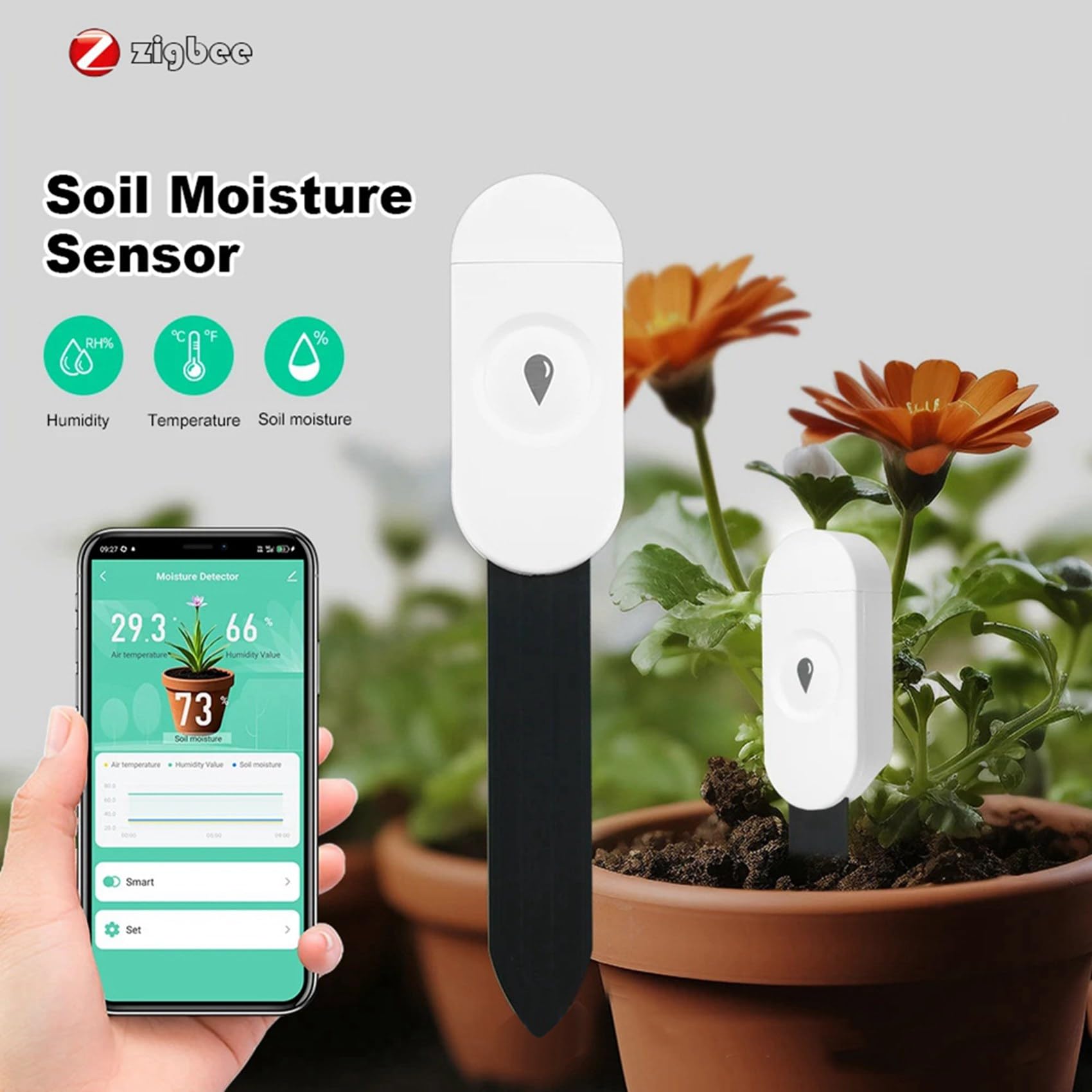 3 x Zigbee czujnik wilgotności gleby, czujnik temperatury ogrodu, tester wilgotności powietrza, automatyzujący detektor nawadniania do Home Assistant Z2M