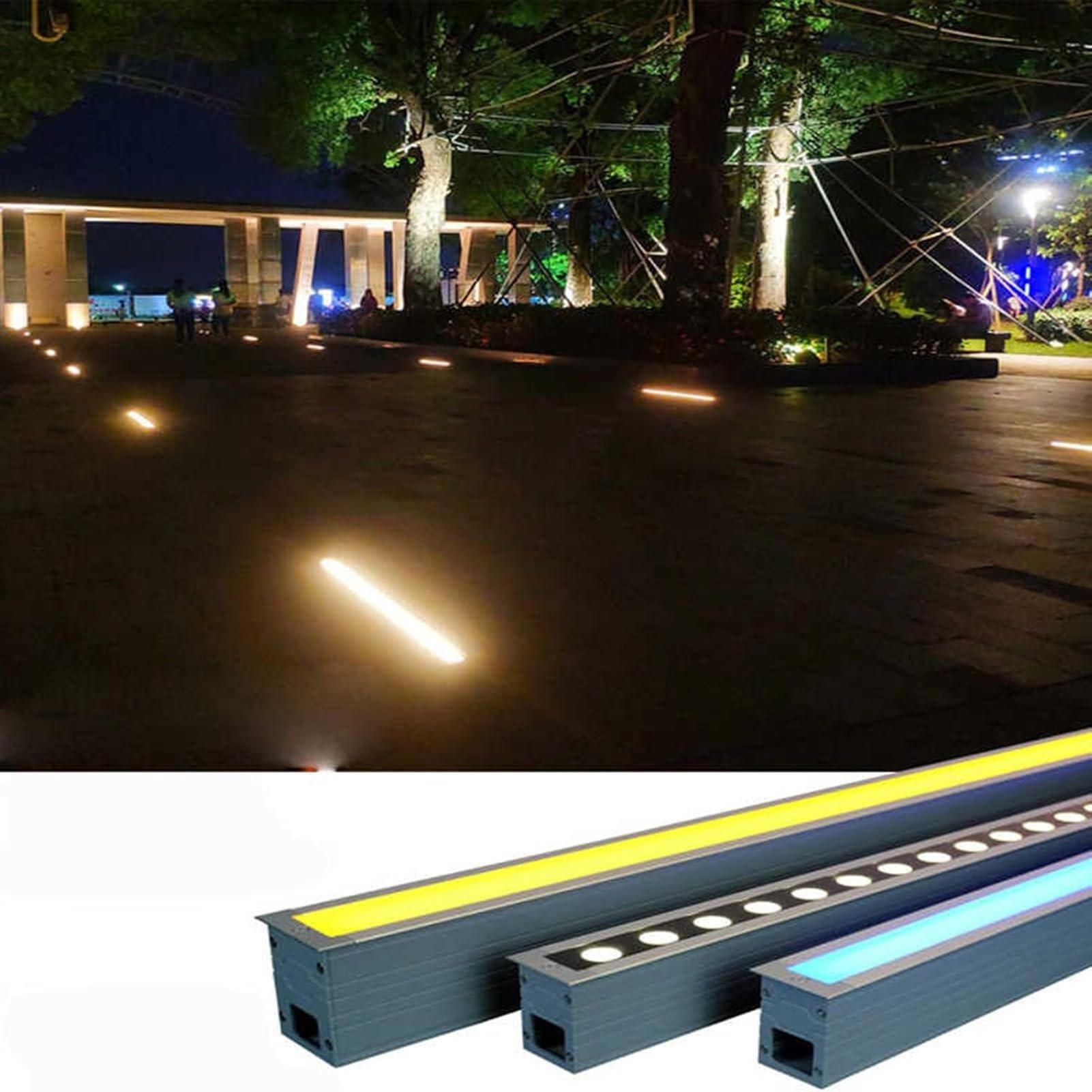JOUFNING Outdoor Buried Lights, Rectangular Linear Recessed LED Spotlight, IP65 Waterproof LED Landscape Light, for Corridor Stair Step Lighting(Red,100-240V(24W))