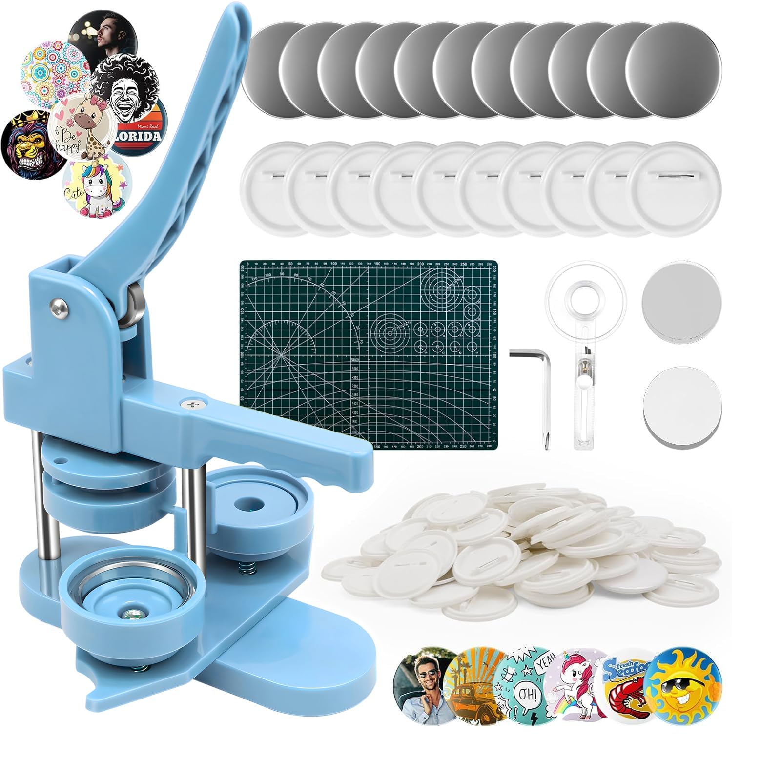 Buttonmaschine 58mm, Orifesio Button Maschine mit 100 Zubehör & Kreisschneider & Schneidematte, Buttons Selber Machen, Button Maker Machine 2,25 Zoll, DIY Pin Maker Machine Set, Badge Making Machine