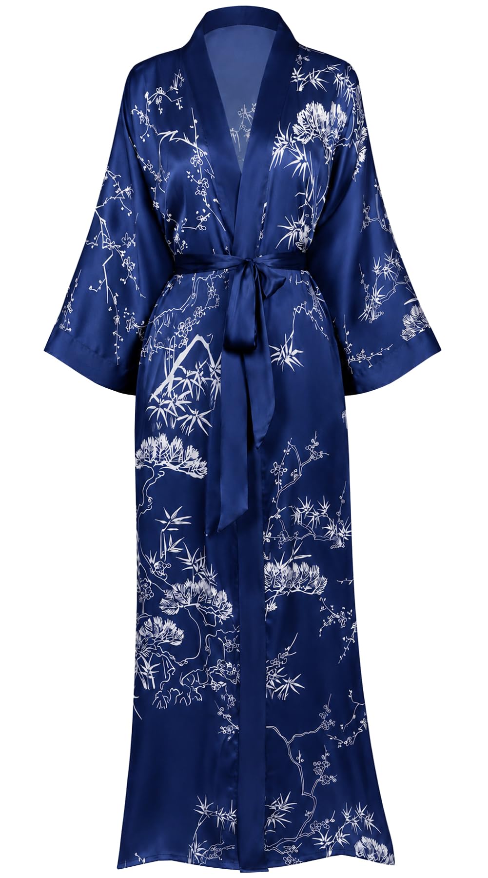 Aensso Kimono-Bademantel für Damen, lang, weich, leicht, seidig, japanisches Blumenmuster