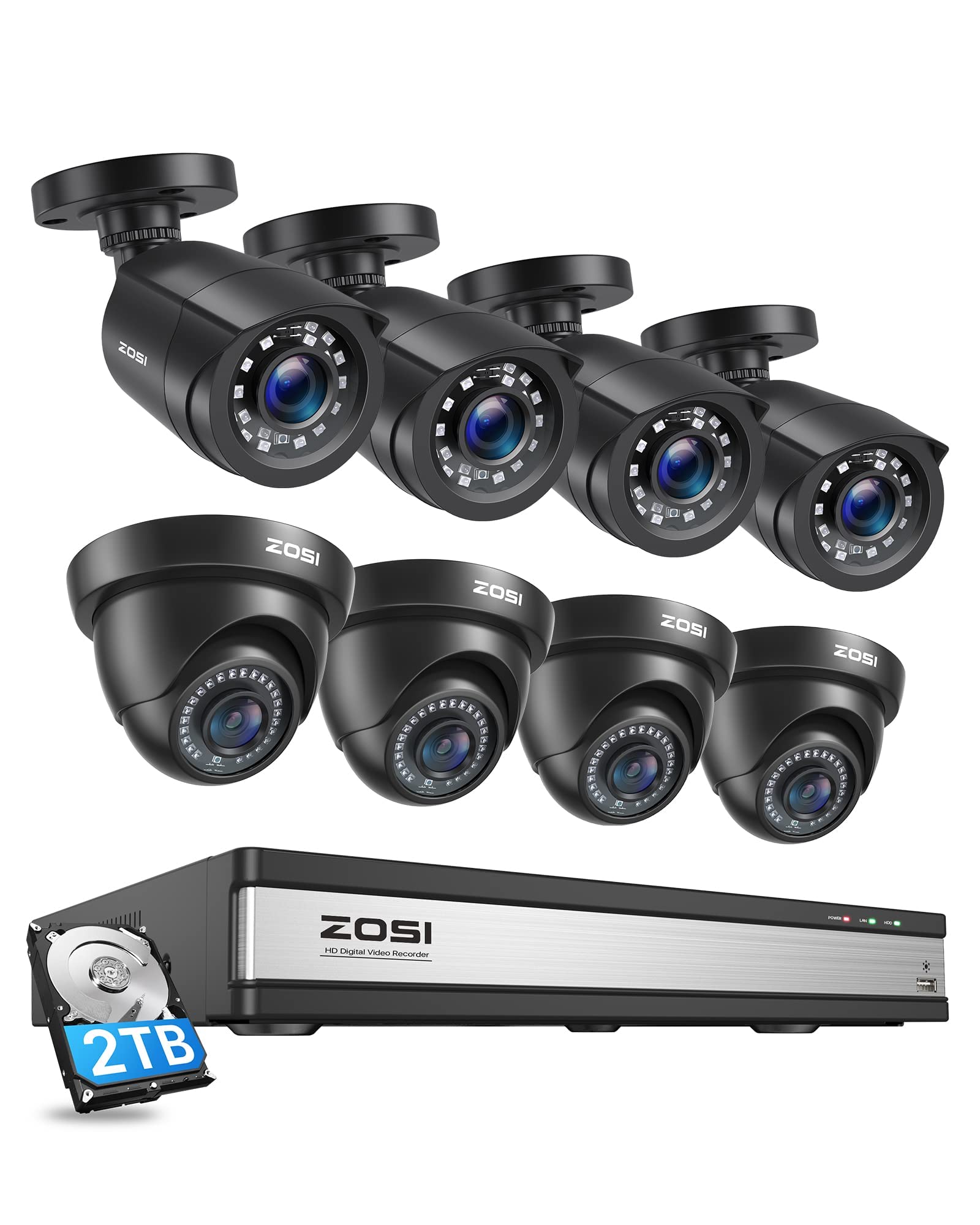 ZOSI CCTV Camera System Outdoor, 8x 2MP Night Vision Home Security Camera