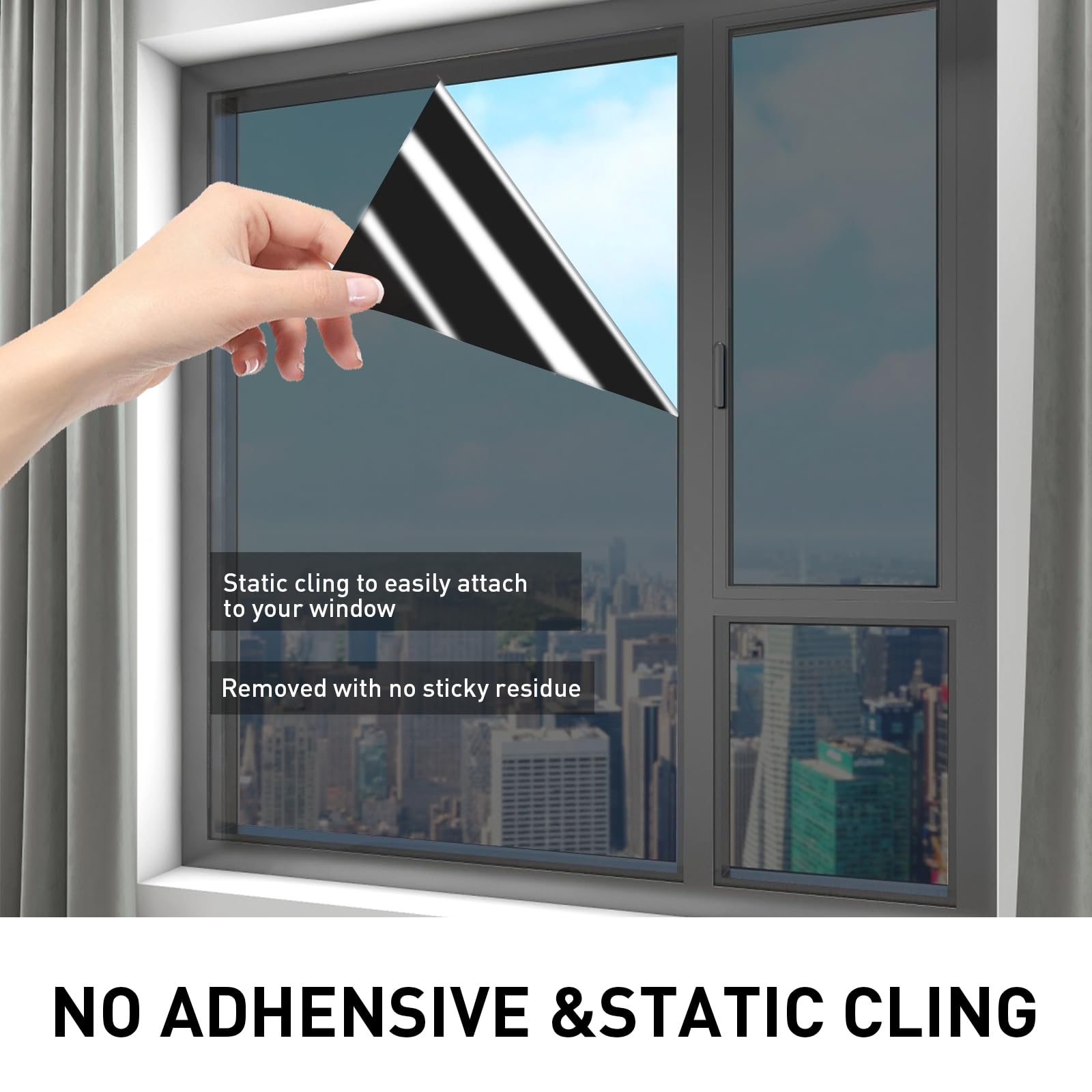 One Way Window Tint Film for Home Office, Daytime Privacy Mirror Effect Glass Covering, Reflective Heat Control Anti UV Door Sticker for House (Silvery, 17.5