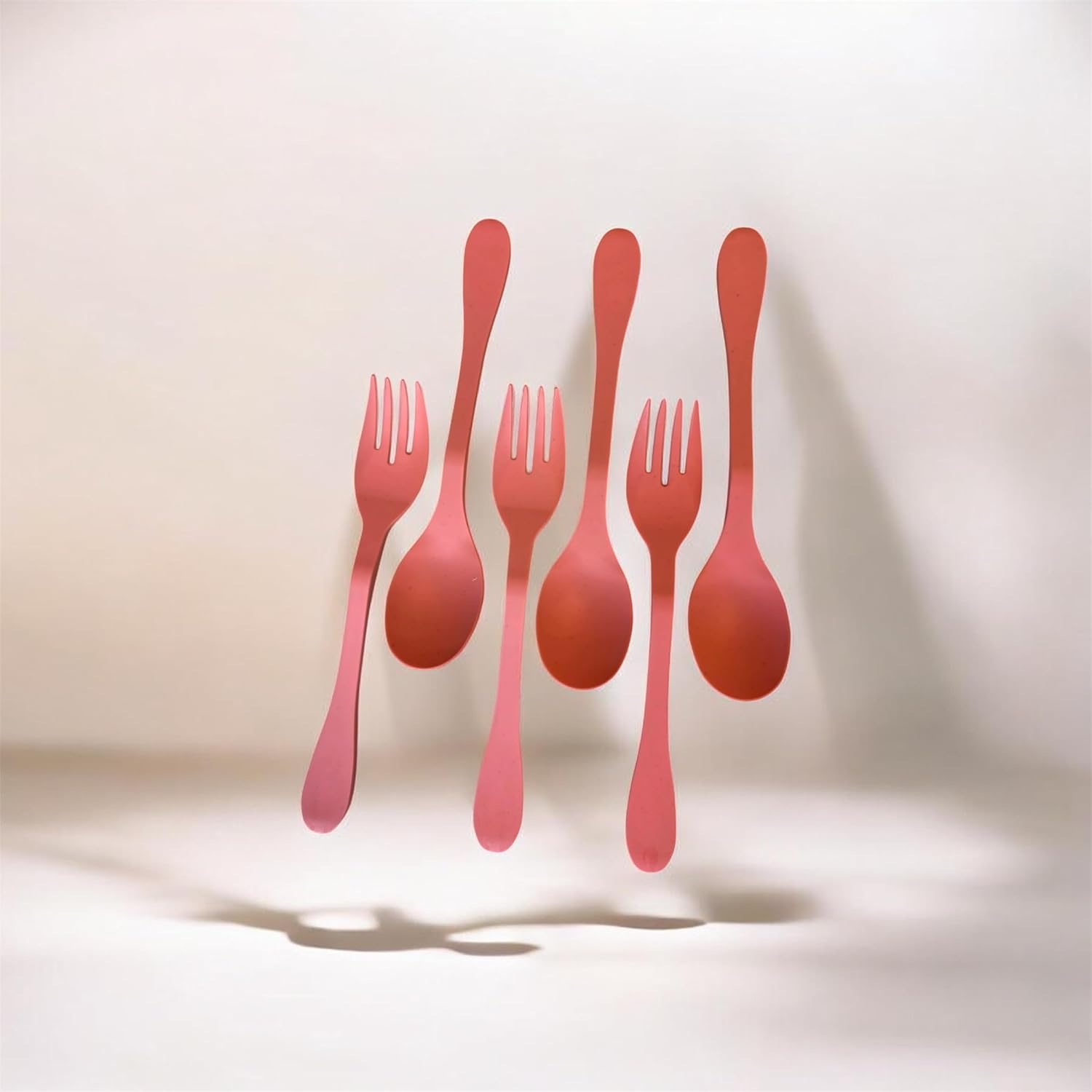 Knork Eco 6-Piece Utensil Set – Coral Pink | Plant-Based Flatware | Dishwasher Safe | Reusable Travel Utensils | Fork, Knife & Spoon Set