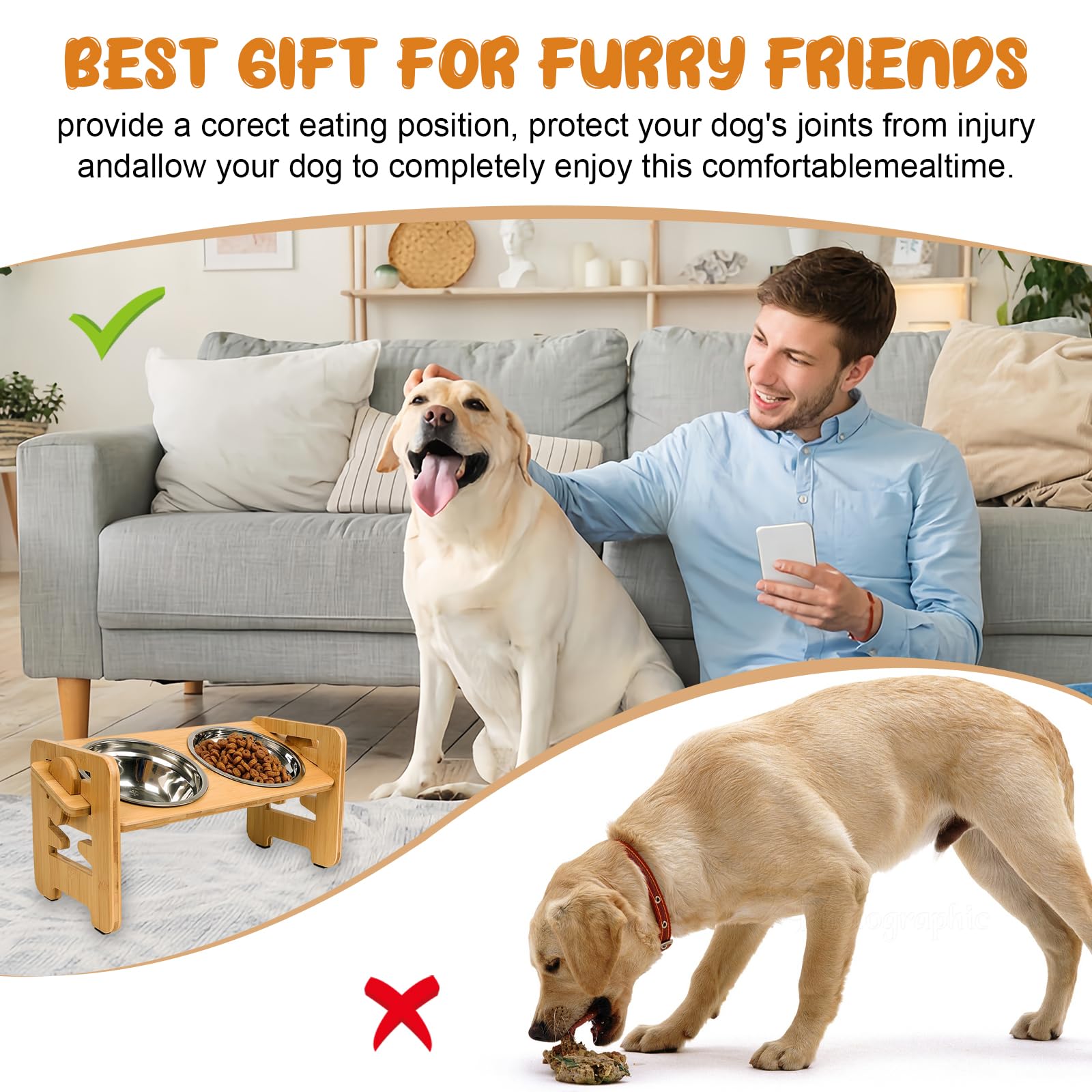 Surelevee Gamelle surélevée pour chiens et chats Surelevee avec 2 bols en acier inoxydable à 6 hauteurs réglables, gamelle surélevée pour chiens et chats