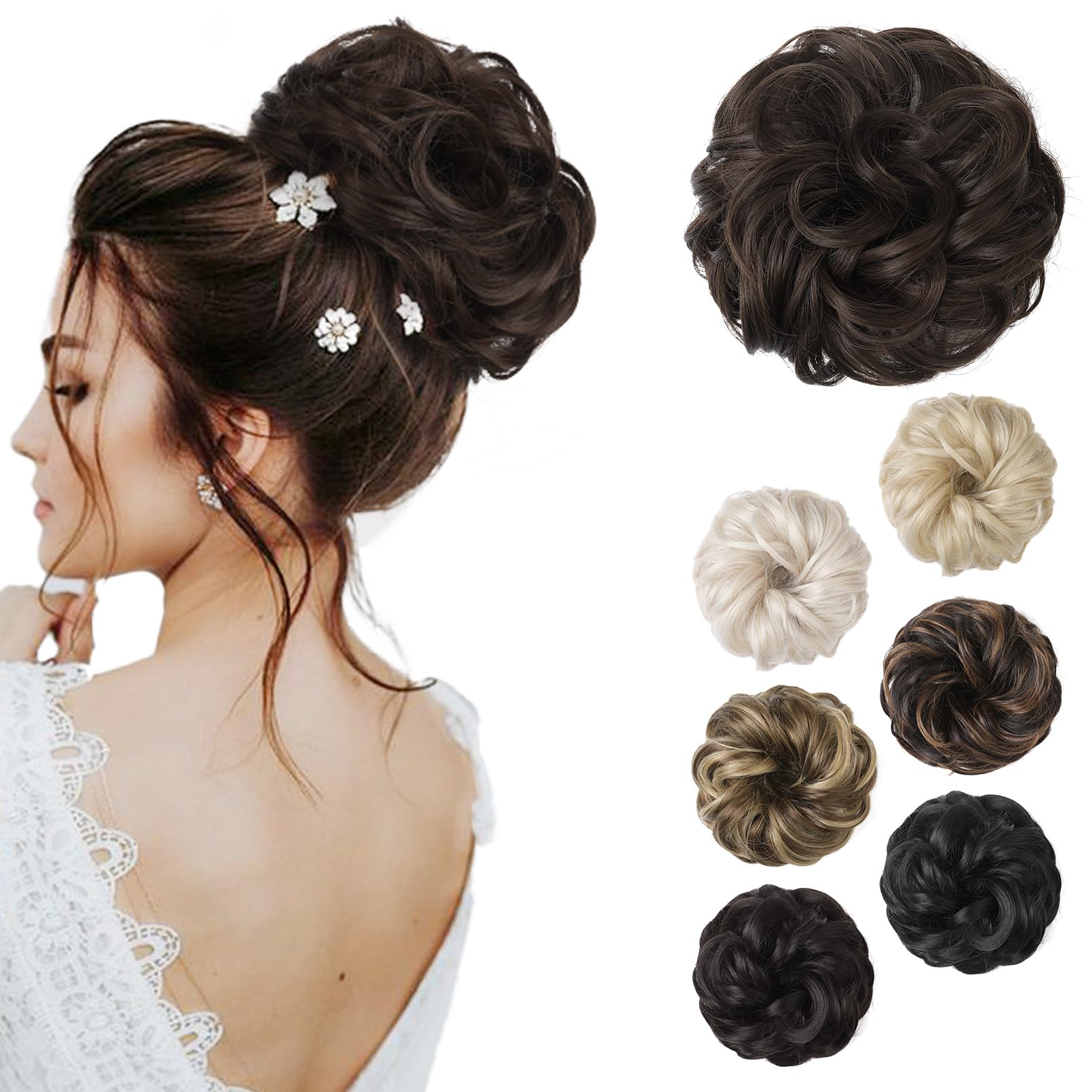 REECHO Messy Bun Hair Piece, Thick Tousled Updo Elastic Synthetic Ponytail Extensions for Women