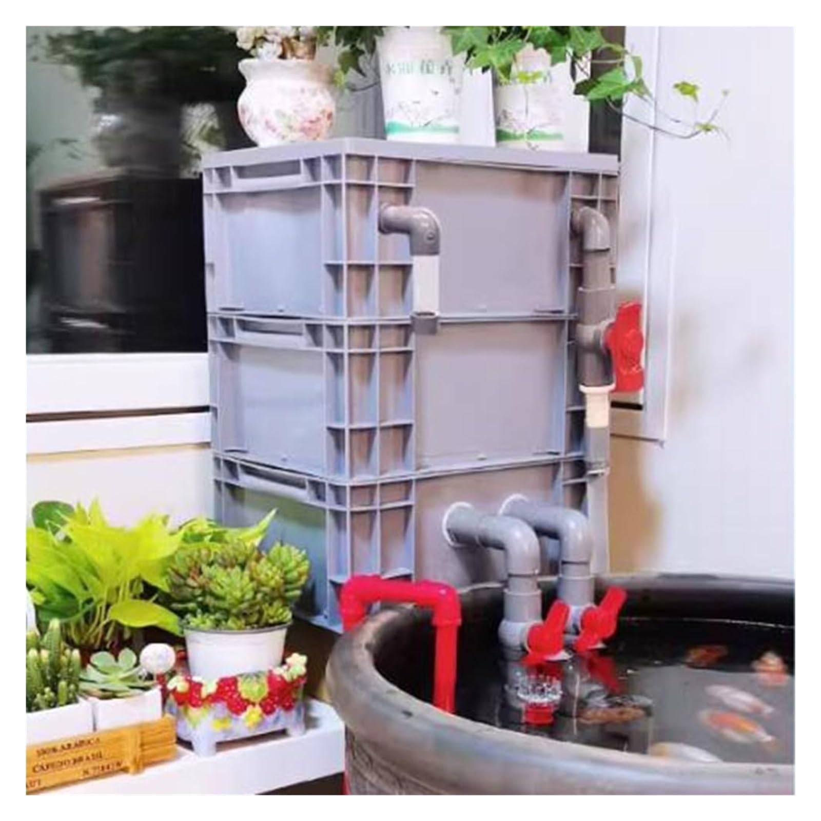 Cassa filtro per acquario, Filtro for acquario, ciclo dell'acqua sospeso, flusso regolabile, senza pompa, grigio, dimensioni multiple(40x30x65cm)