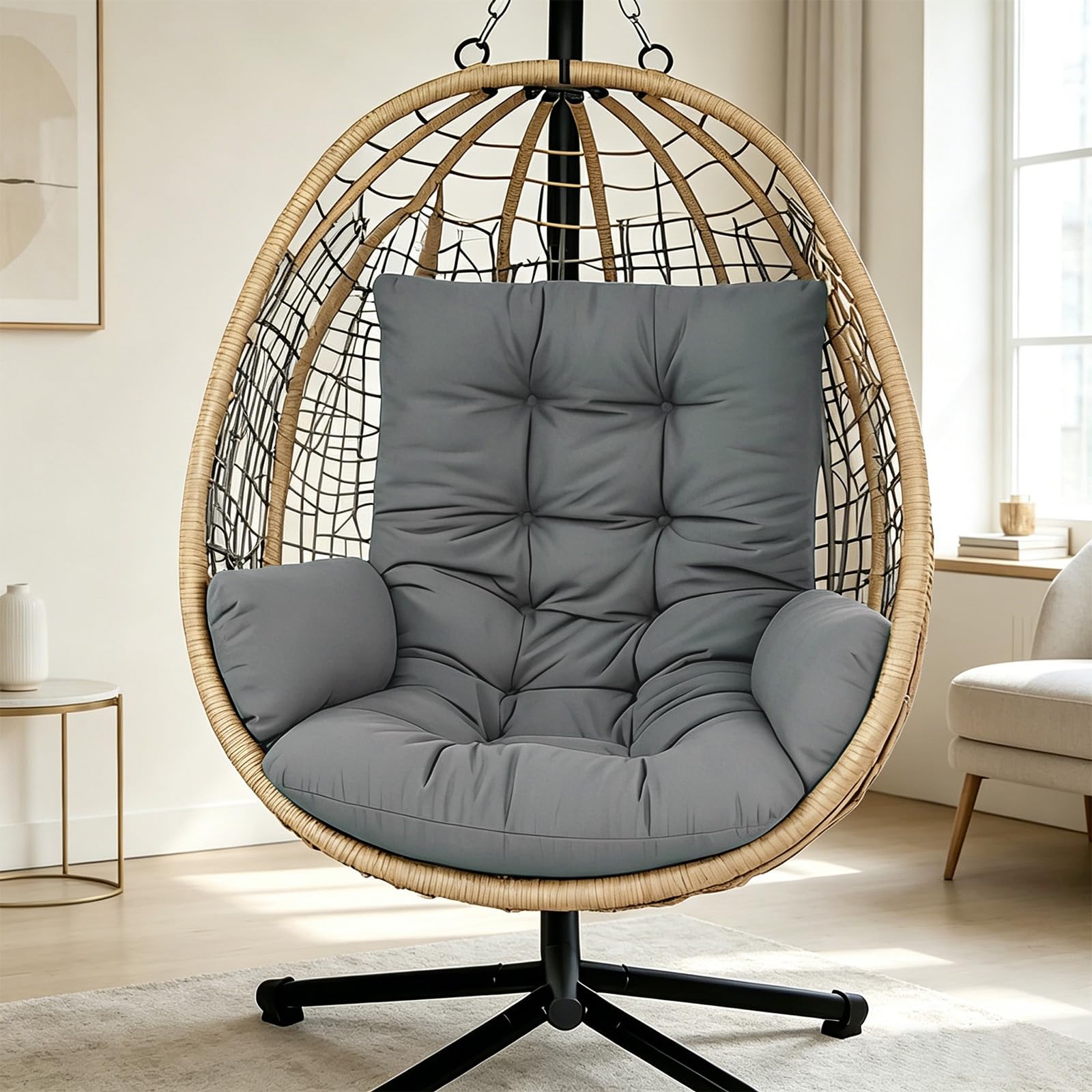 Coussin pour balancelle suspendue, coussin de chaise suspendue, coussin de jardin, coussin de siège lavable, coussin épais pour panier suspendu extérieur (gris foncé)