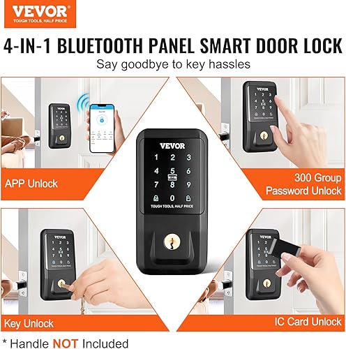 Miniatura 2 de VEVOR Cerradura inteligente, cerradura de puerta de entrada sin llave con control de aplicación Bluetooth, teclado electrónico, tarjeta IC, llaves