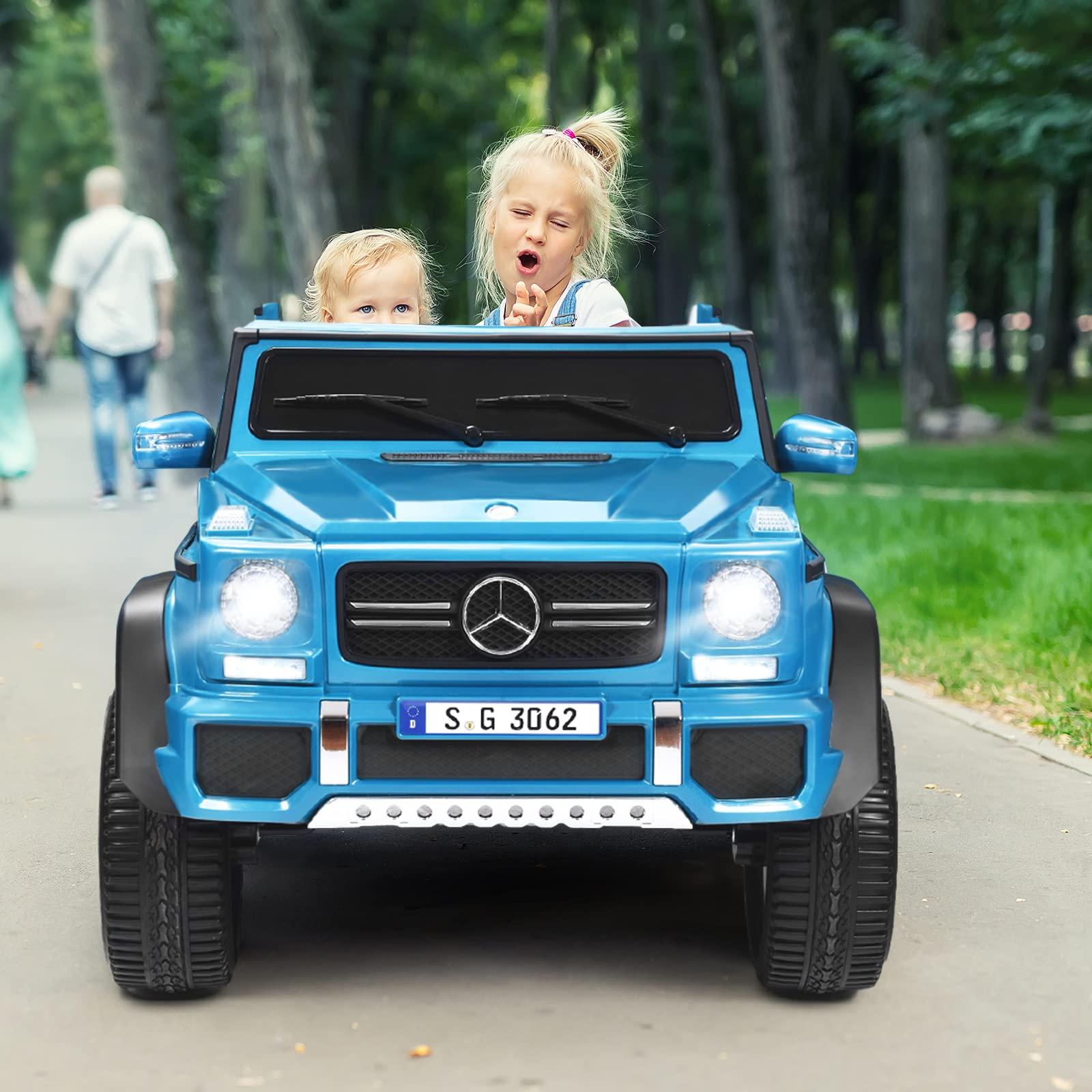 GOPLUS Voiture Electrique Enfants 2 Place 12V avec Télécommande 2,4G, Mercedes G650, 2 Vitesses et Démarrage Frein,Porte et Phare, Musique avec USB pour Enfants 30KG 3-10 Ans