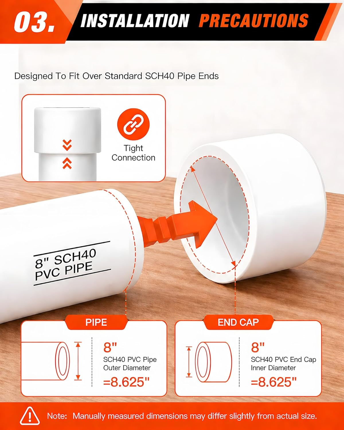 1 Pack 8 Inch PVC End Cap Fitting for Schedule 40 PVC Pipe, White Slip Socket Cap Connector for Irrigation Pool Spa and Cold Water Lines