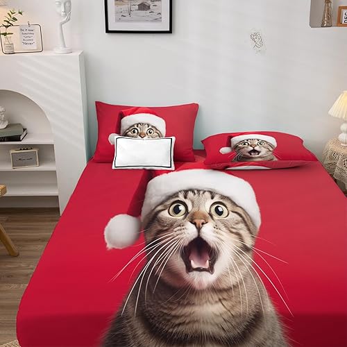 Miniatura 4 de Sábanas de gato tamaño Queen  Divertidas sábanas y fundas de almohada  100% microfibra, estampado de alta cantidad de hilos, sábana encimera, sábana