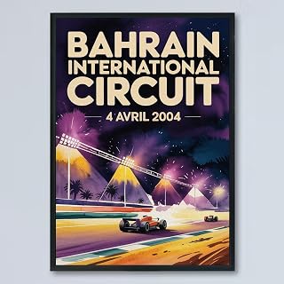 Vintage F1 Racing Poster–Bahrain International Circuit 4 Avril 2004 Circuit Motorsport Wall Art–Retro Formula 1 Race Car Print, Unique Gift for Fans, Office, Living Room, Home & Garage Décor hUeOzA