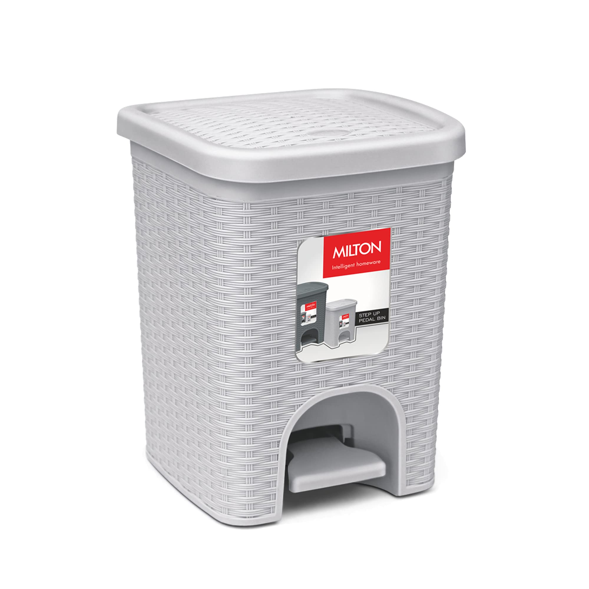 MILTON Step Up Pedal Plastic Dustbin with Inner Bucket & Lid, Hands Free Foot Bin – Stylish and Practical Trash Can for Any Room, Small, 4 Litre, beige