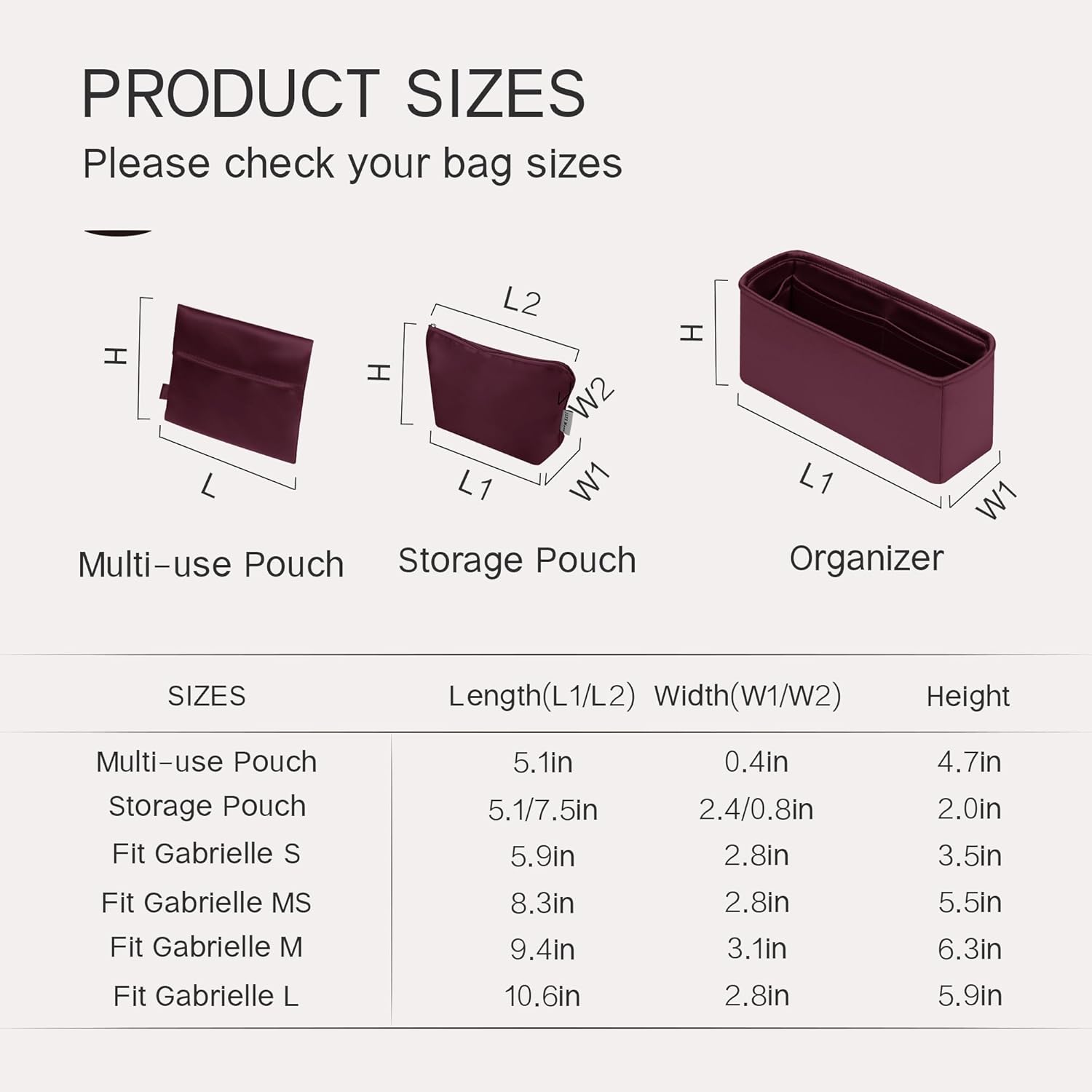 Fits for Gabrielle Medium Bag Insert, Premium Silk Purse Organizer Insert, Smooth Touch & Lightweight， Luxury Handbag Organizer with Gift Box Fits For chanel(Medium,Wine Red)