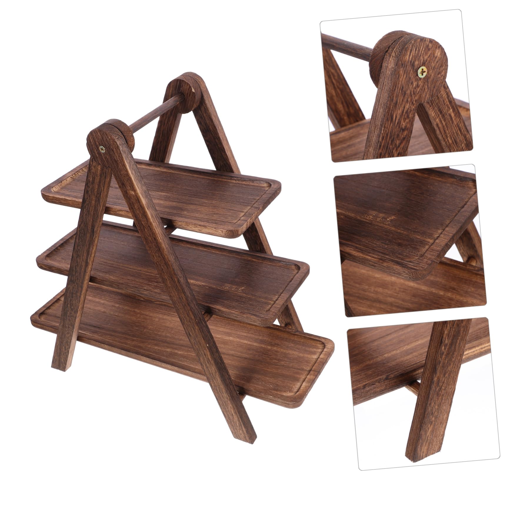 Estante de almacenamiento de alimentos de madera de 3 niveles con bandejas plegables, soporte de exhibición de cocina multicapa para verduras, comedor y decoración del hogar