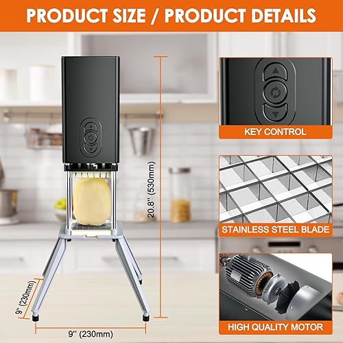 Miniatura 5 de SIXRARI Cortador eléctrico para papas francesas, cortador vertical de acero inoxidable, cortador de patatas profesional comercial y doméstico con