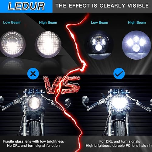 Miniatura 3 de LEDUR DOT - Faro delantero redondo de 7 pulgadas para motocicleta, haz sellado HiLo y 6000K3500K con faro y carcasa de aluminio para motocicleta