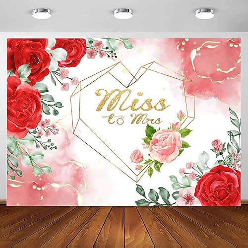 Miss to Mrs - Telón de fondo con diseño de rosas rojas, despedida de soltera, acuarela, floral, boda, fiesta, decoración de tela para fotos, fondo disponible en Yaxa Guatemala