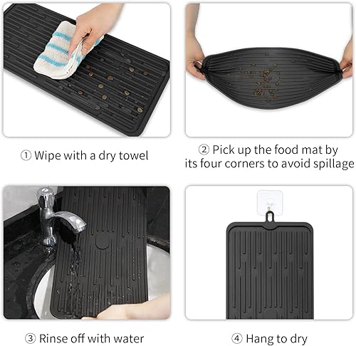 Miniatura 63 de Ptlom Mantel individual de silicona para perros y gatos, antideslizante, impermeable, tapete para alimentos y agua, tapete para bandeja