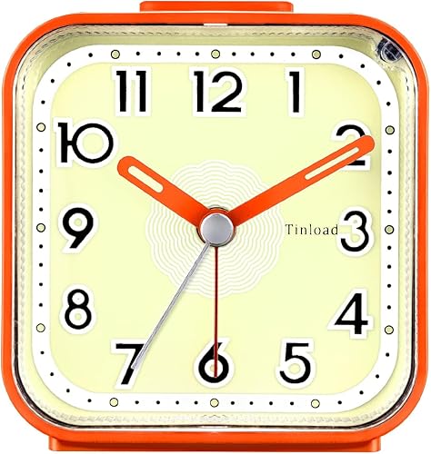 Miniatura 9 de Tinload Reloj despertador analógico con batería pequeño silencioso sin tictac, sonidos de pitido ascendente, repetición, funciones de luz, fácil de