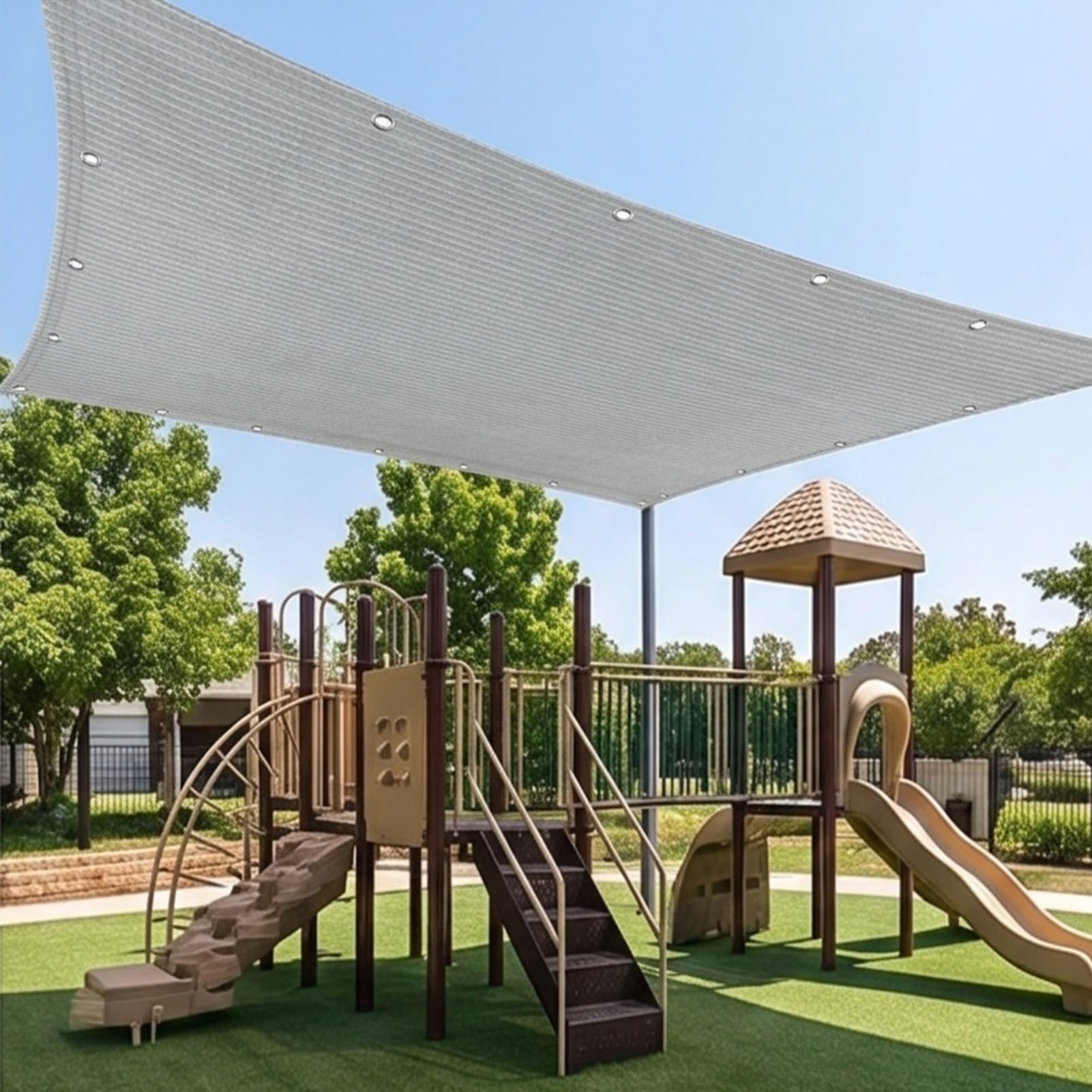 Żagiel Przeciwsłoneczny HDPE Prostokątny 205 x 565 cm Oddychający HDPE Oddychający Oczka Ze Stali Nierdzewnej Dla Patio, Dziedzińca I Basenu, Szary