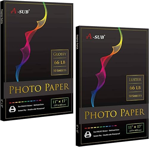 A-SUB Papel fotográfico brillante y brillante prémium de 11 x 17 pulgadas