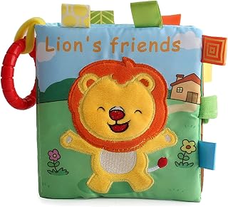 MUBEN Baby Activity Book with Attachable Link for On-The-Go Travel, Soft Crinkle Cloth Book Rattle Toy for Infants Educational Learning Toys for Babies Newborn to One Year