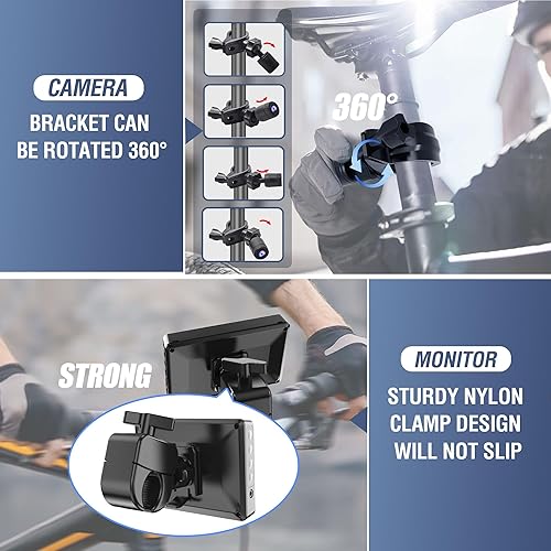 Miniatura 4 de PARKVISION Espejo de bicicleta para manillar, cámara de visión trasera de bicicleta con parasol antirreflejo, monitor HD 1080P de 4.3 pulgadas,