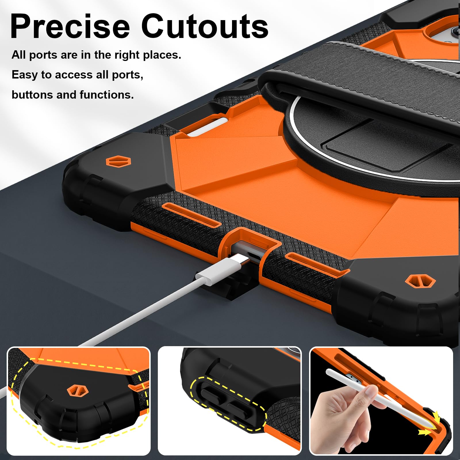 Compatibile con Lenovo Xiaoxin Pad Pro GT 13 (2026) TB378FC 13" custodia protettiva antiurto con supporto/portamatite, resistente copertura in TPU con tracolla da polso (arancione)