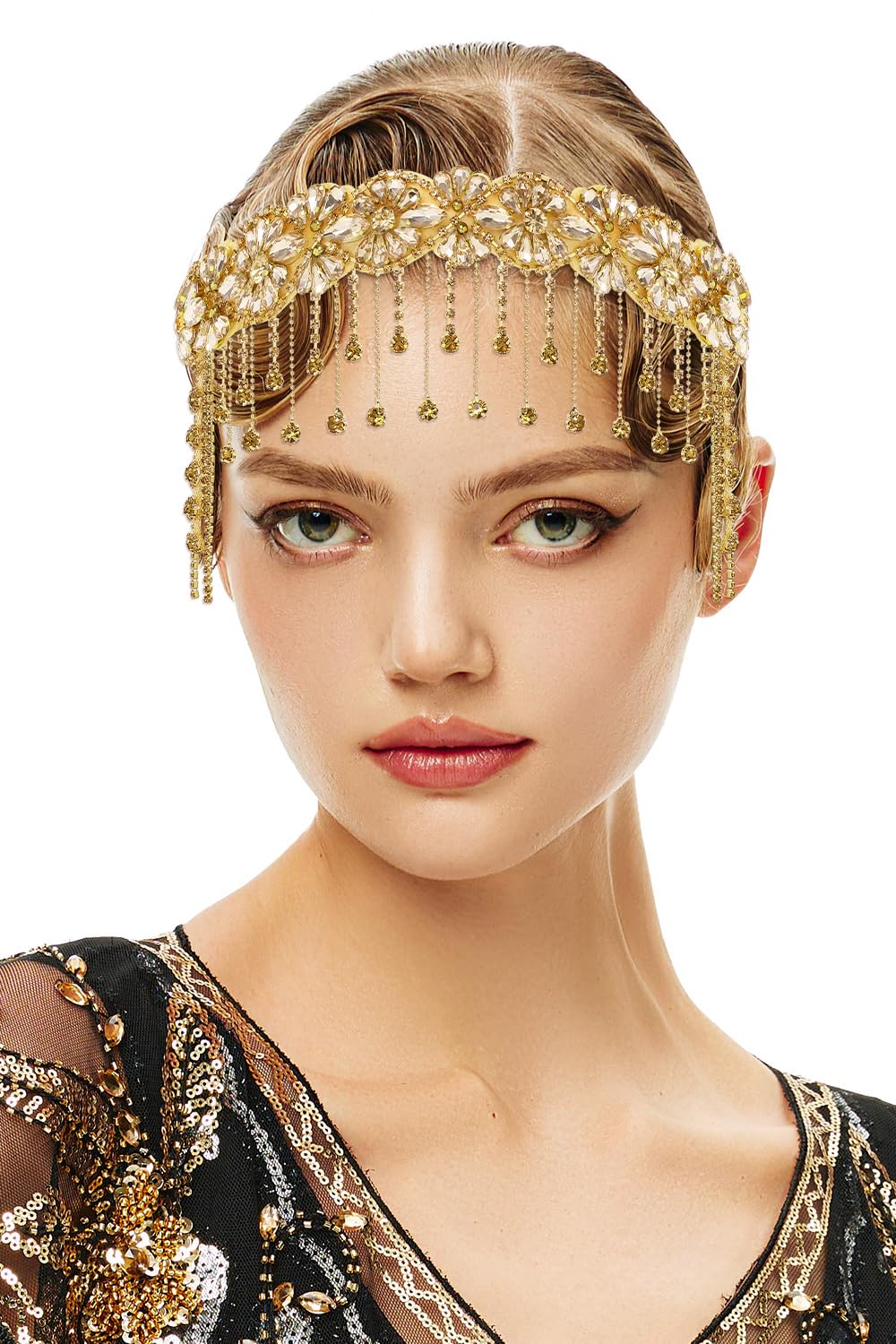 BABEYOND 1920s Flapper Headpiece Roaring 20s Headband Great Gatsby Headband Chain for Women Vintage Hair Accessory
