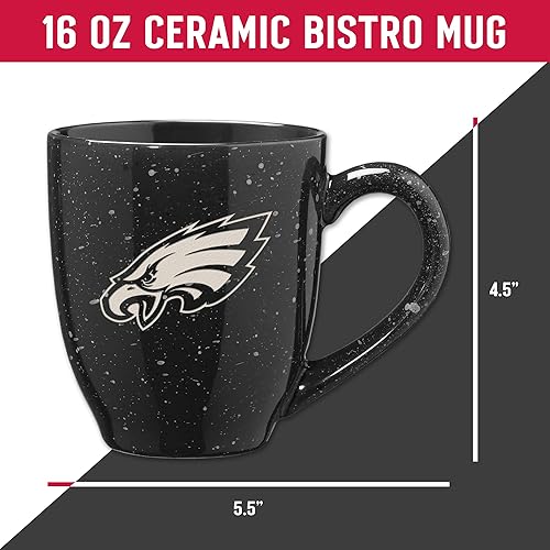 Miniatura 342 de Rico Industries, NFL Football - Taza de café de 16 oz de cerámica moteada, grabada con láser y de color de los equipos de fútbol americano de la NFL