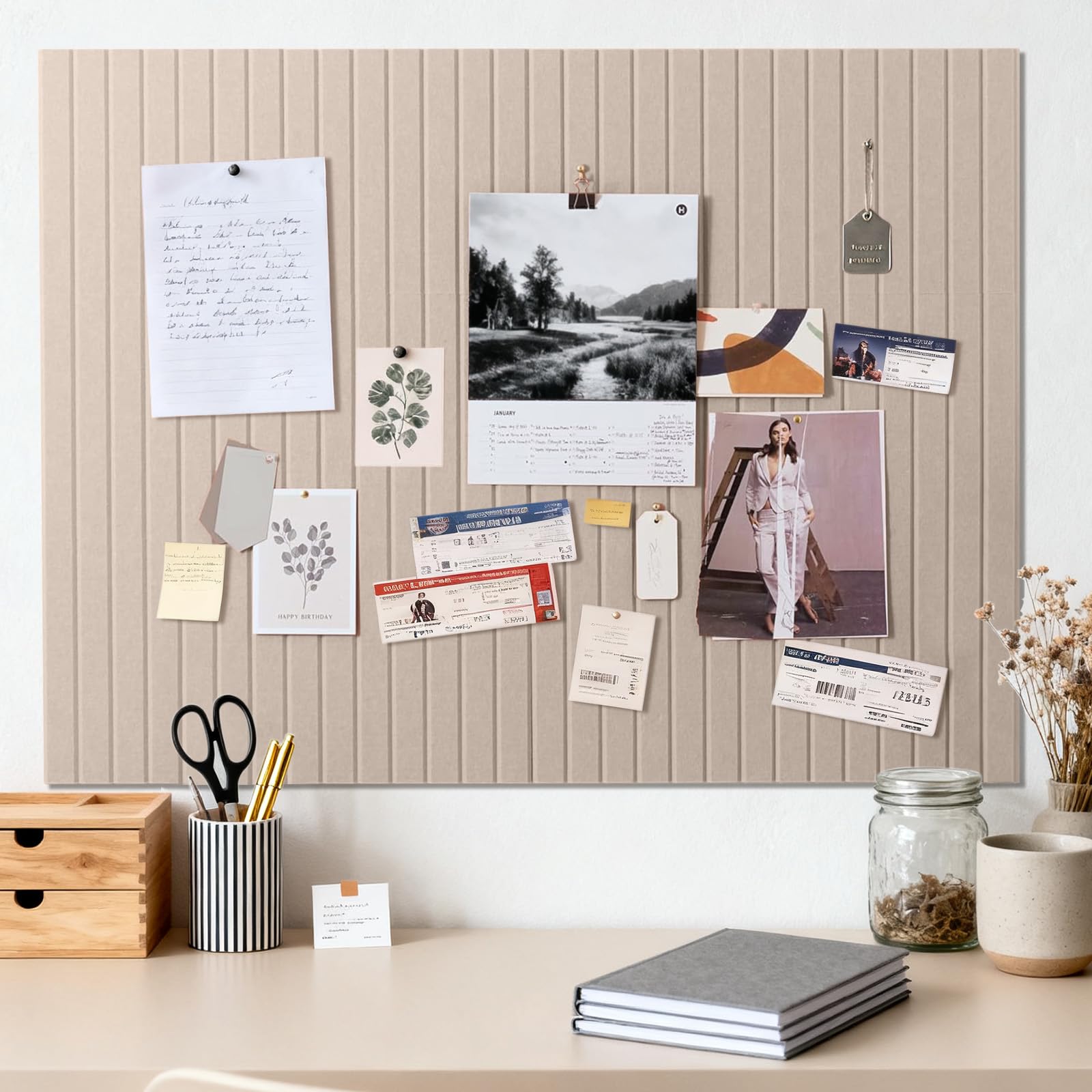 Pin Board, Large, Self-Adhesive, 120 x 90 cm, Self-Adhesive Pin Board, Cork Board, Dark Camel, Decorative Felt Notice Board, Foldable Photo Board, Memo Board, Vision Board for Office, Home and