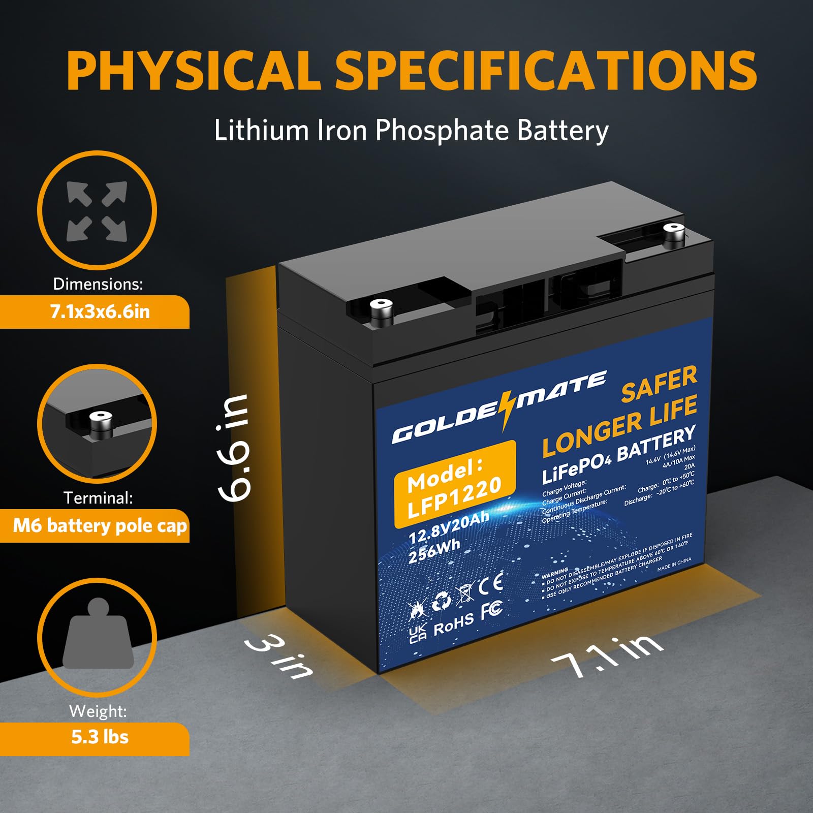 Amazon.com: GOLDENMATE 12V 20Ah Lithium LiFePO4 Deep Cycle Battery 
