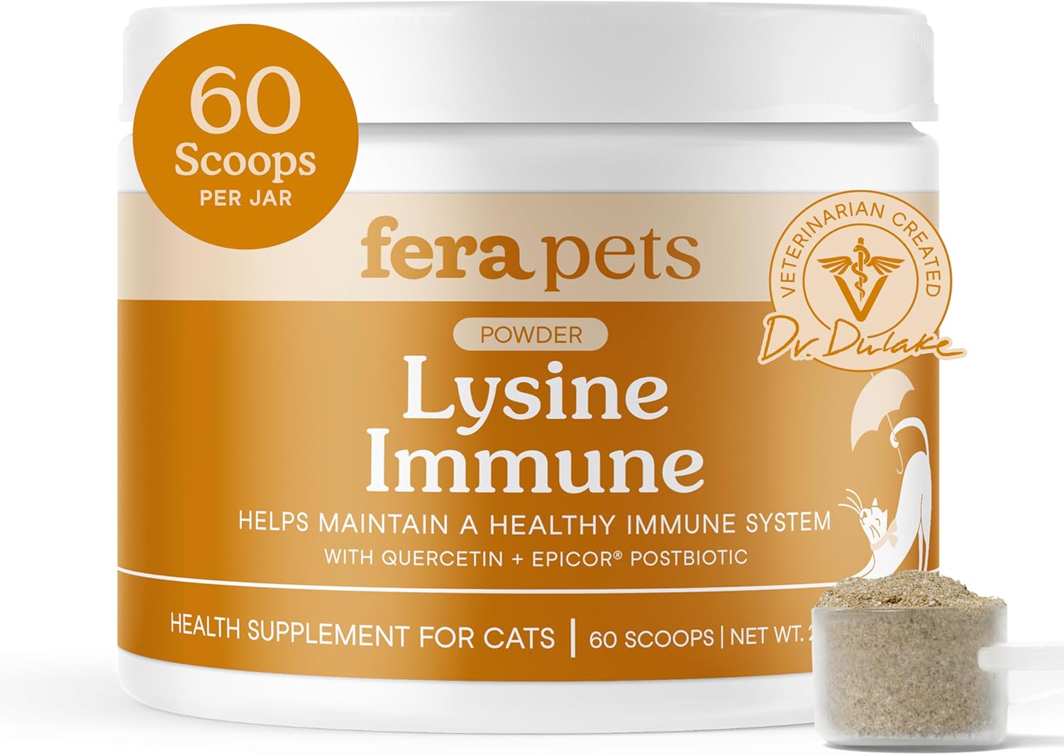 Fera Pets Lysine Powder for Cats – Immune Support Supplement with Quercetin & Postbiotics – Promotes Respiratory Health & Normal Inflammatory Response – Helps Maintain Normal Eye Health – 60 Scoops