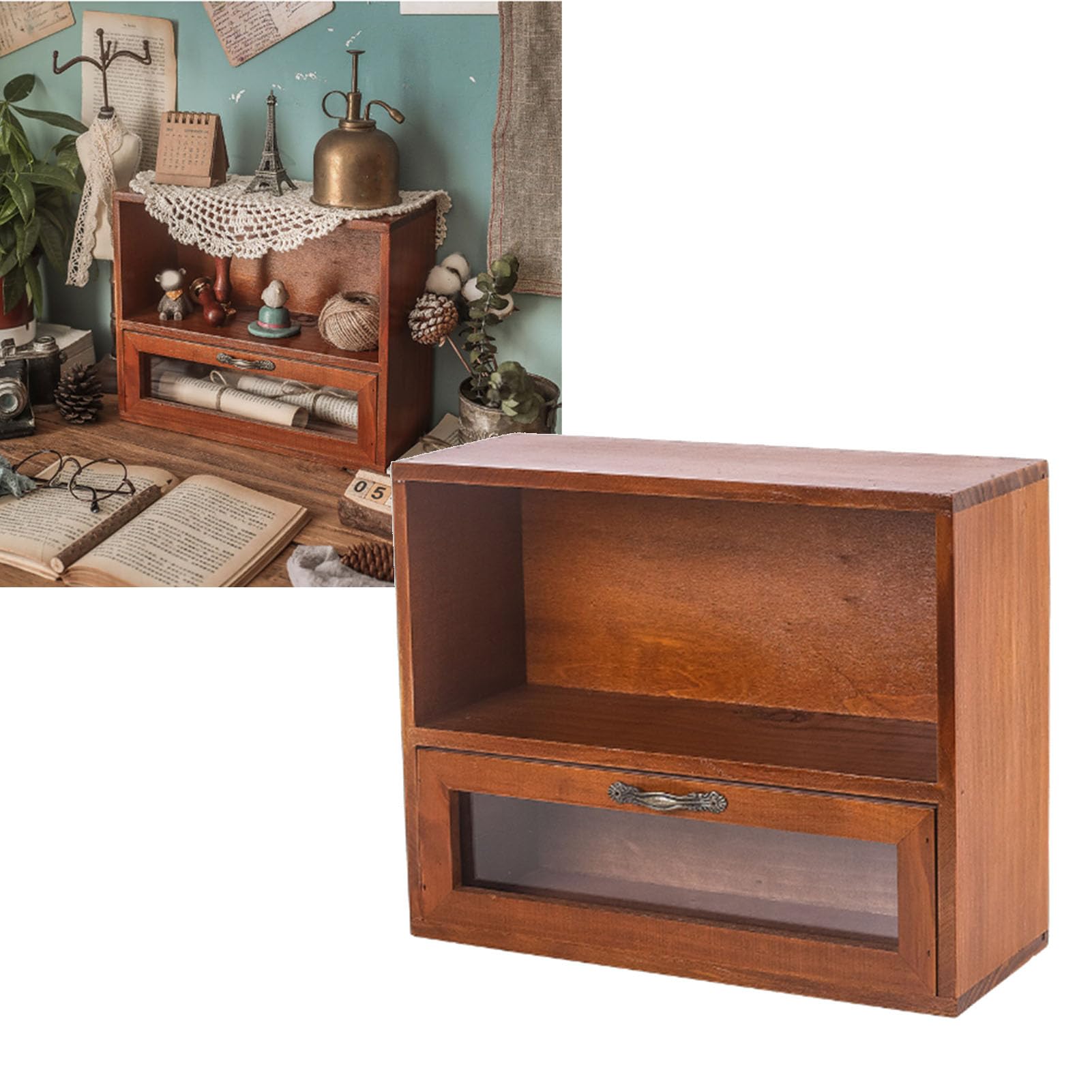 Vinta Bürobox aus Holz, klein, Kosmetikbox für Schlafzimmer, Retro-Stil, Make-up- und Parfümständer, ideales Schreibtischzubehör für Heimdekoration