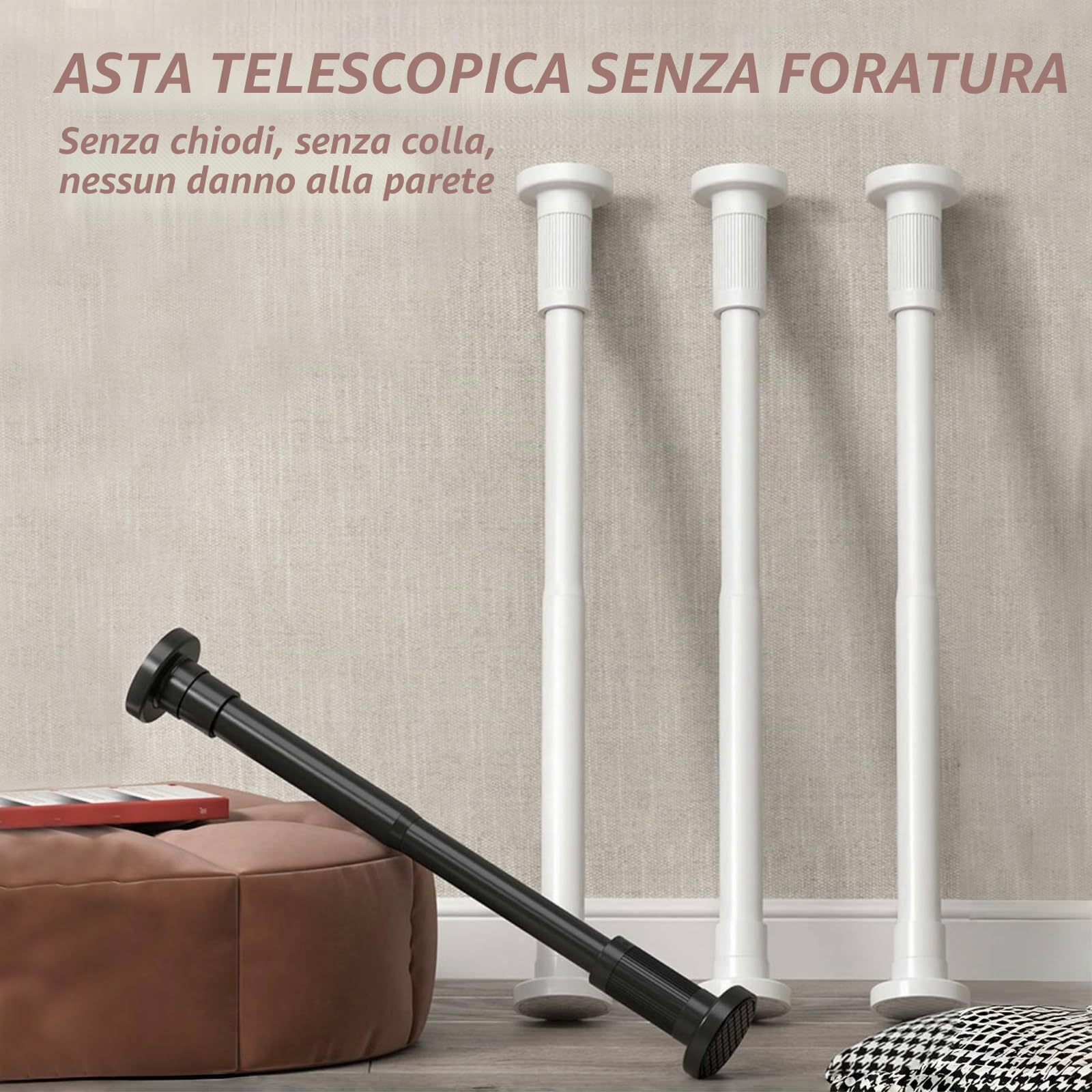 Flintronic Bastone per Tenda Estensibile, 70-120cm Bastone per Tenda da Doccia Estensibile Senza Trapano, 25mm Asta Telescopica, per Finestre, Bagno, Armadio, Porta Armadio Della Cucina