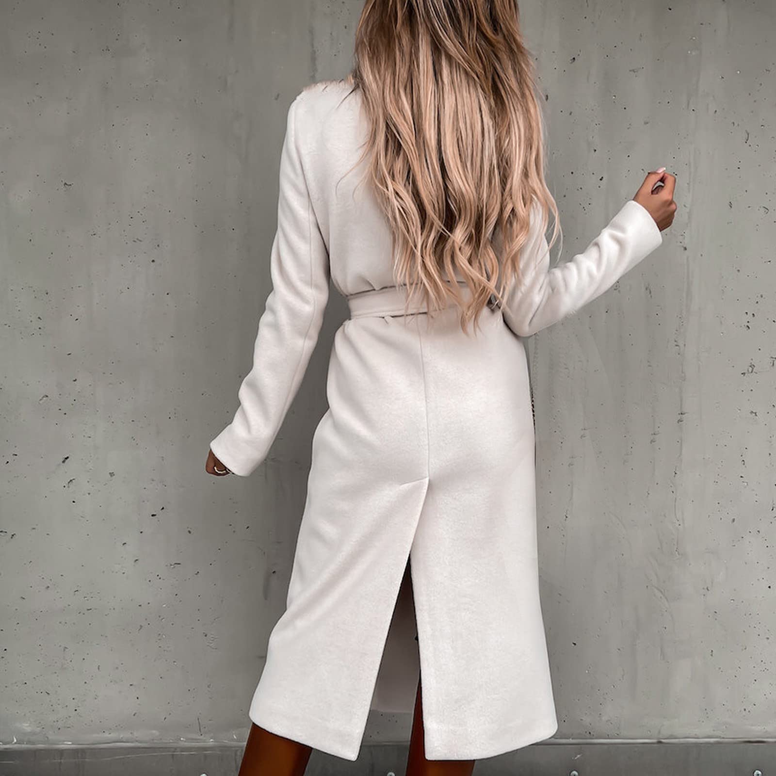 Générique Trench Femme Long Couleur Unie Ceinture Coupe Cintrée Manteau Automne Hiver Veste Au Tissu Élégant, Vêtement Avec Une Silhouette Raffinée, Agréable À Porter Pendant Les Journées Fraîches