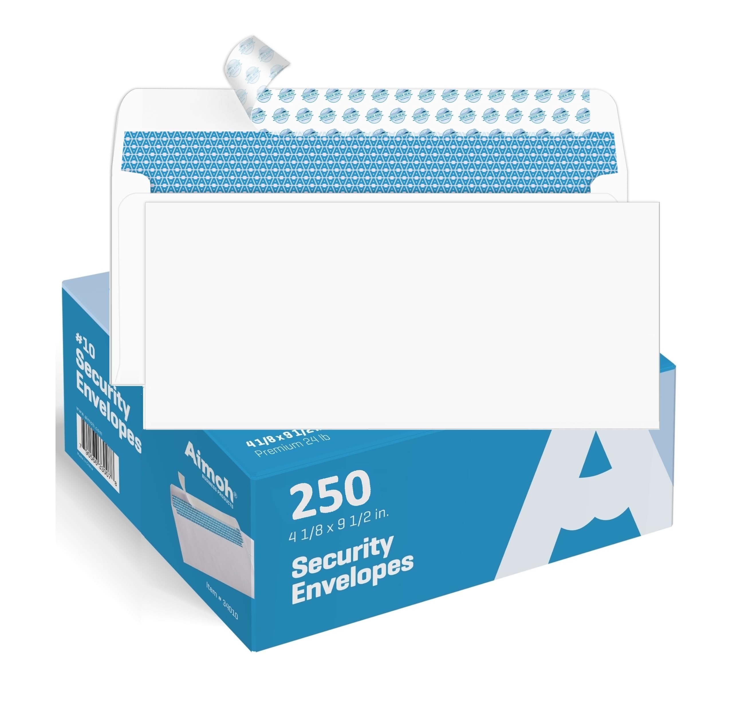 250#10 Security Self-Seal Envelopes, Windowless Design, Premium Security Tint Pattern, Ultra Strong Quick-Seal Closure - EnveGuard - Size 4-1/8 x 9-1/2 Inches - White - 24 LB - 250 Count (34010-250)
