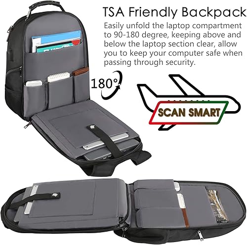 Miniatura 3 de Mochila de viaje para laptop, capacidad extra grande de 17.3 pulgadas, con puerto de carga USB, Rfid azul, Moderno