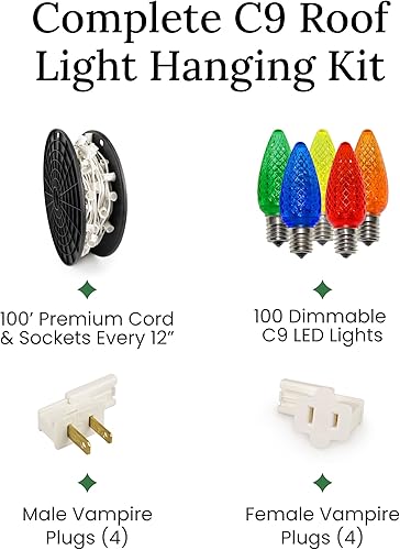 Miniatura 4 de Pro Christmas C9 - Kit de luces LED de Navidad para techos y caminos, corte a medida, grado comercial al aire libre (cable blanco con enchufes de