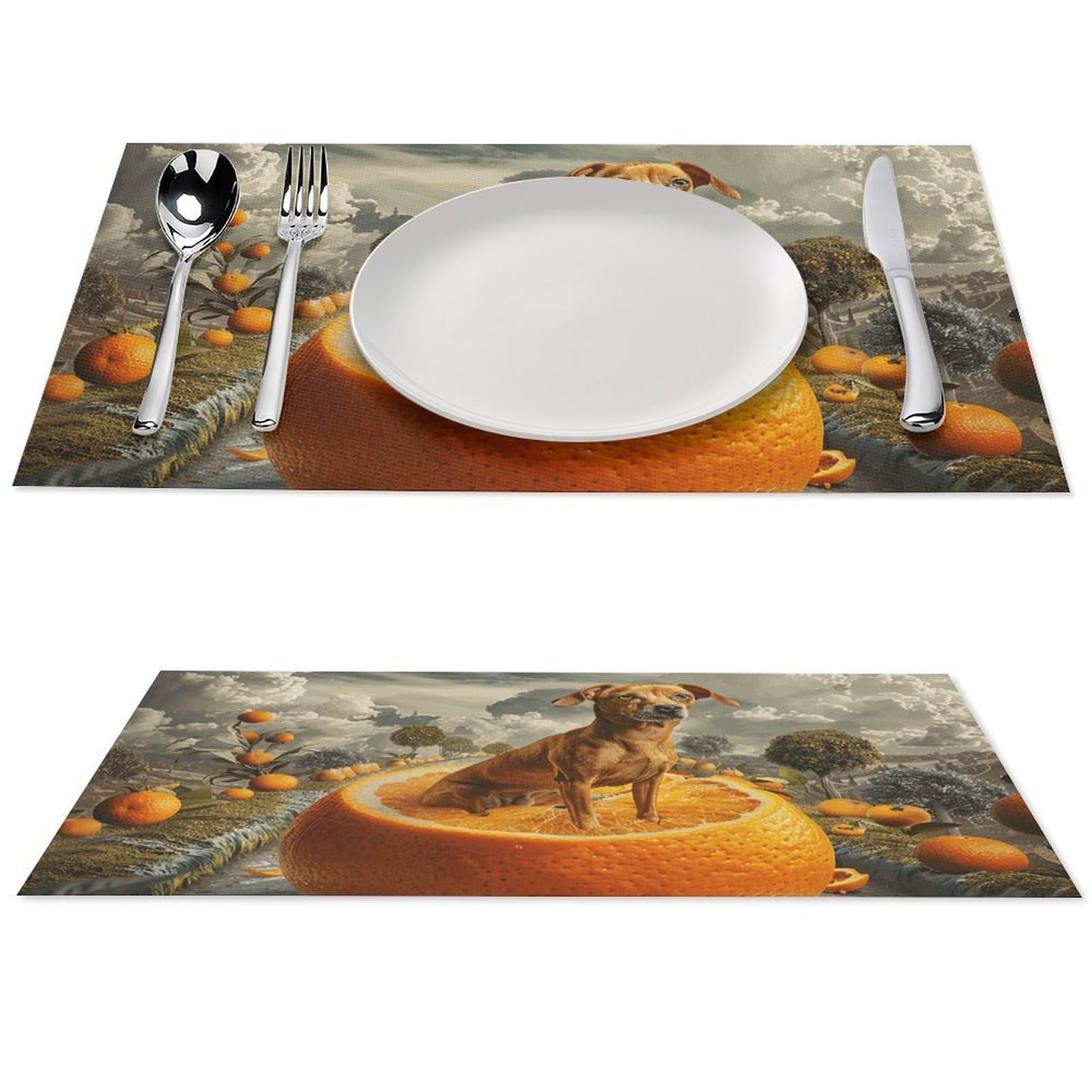 Set de table lavable anti-tache en PVC tissé motif chien 6 pcs