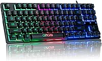 Vista 1 de CHONCHOW - Teclado compacto para juegos con cable USB de 87 teclas, teclado LED de arco iris, retroiluminado sin teclas, teclado TKL, teclado RGB