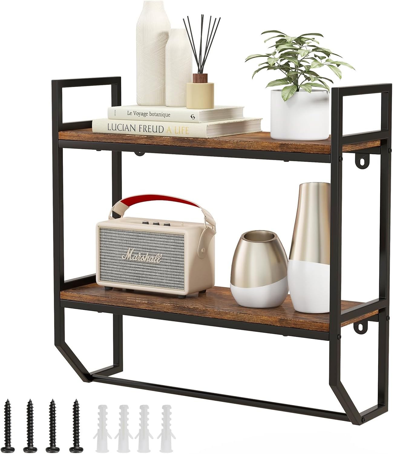 COSTWAY 2Tier Floating Shelf, Industrial Wall Mounted Shelf Storage