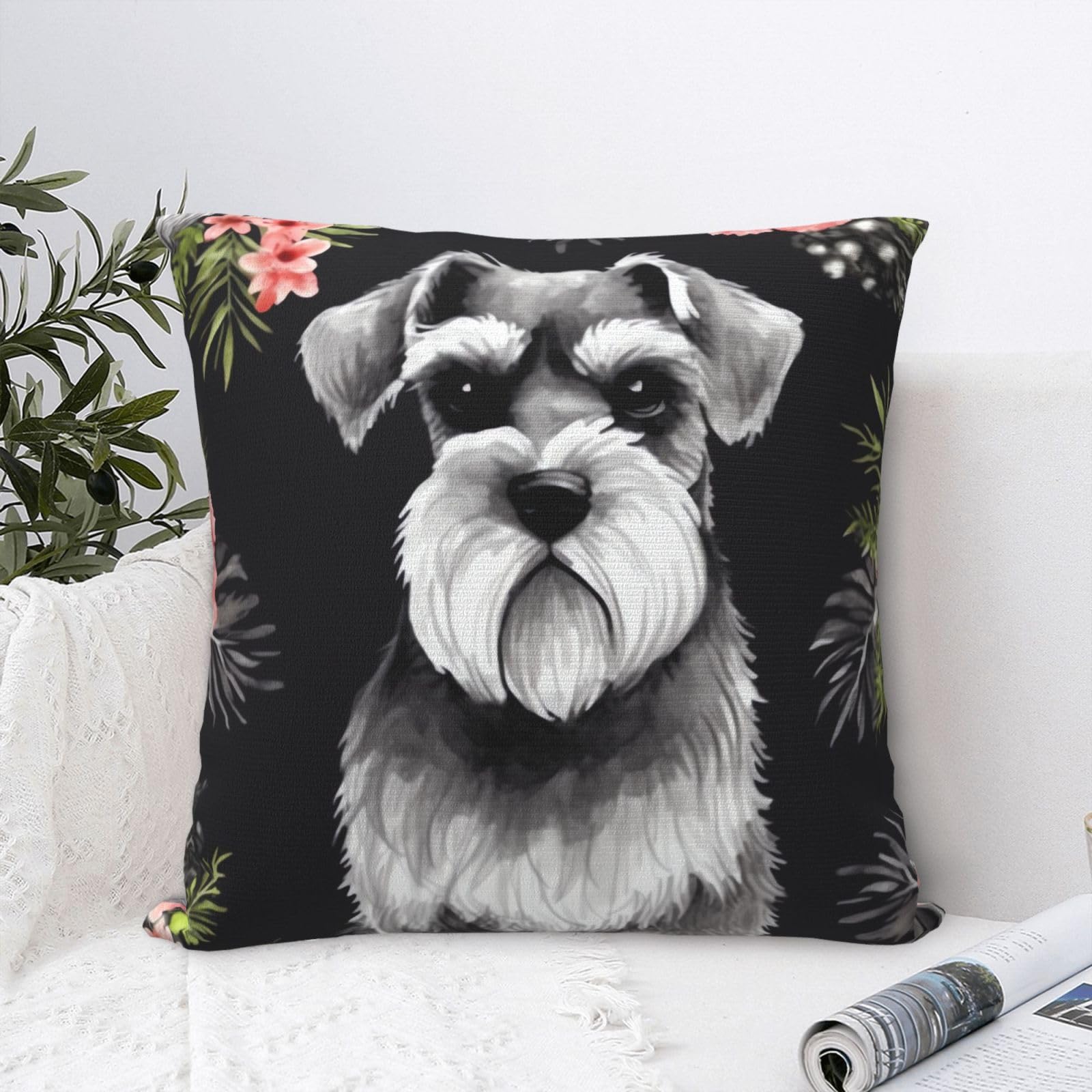 FodPand Luxury Velvet Throw Pillow Covers 18"x18" Super Soft Decorative Pillow Cases - Schnauzer Pillowcases Modern Lumbar Cushion Cases for Couch Sofa Bed Pillow Shams