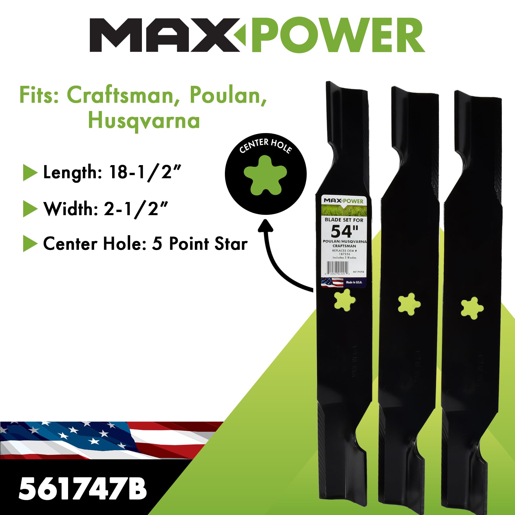 MAXPOWER 561747 Cuchillas para cortacésped, 18.5 Pulgadas, Amarillo, US, Negro (Black)