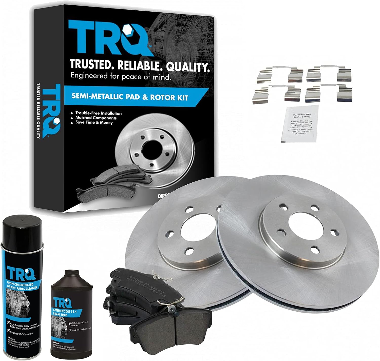 TRQ Front Brake Pad & Rotor Kit Brake Chemical Kit Brake Pads Brake Rotor Semi-Metallic Compatible with 2001-2010 Chrysler PT Cruiser 2003-2005 Dodge Neon