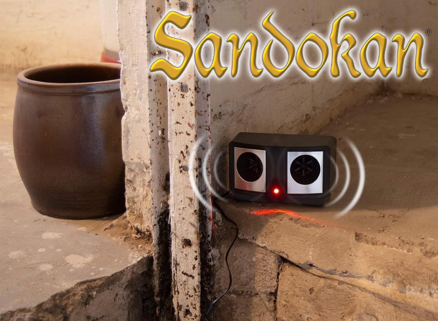 Sandokan, Repellente Ultrasuoni per Topi Ratti e Ghiri, Dissuasore Elettronico Scaccia Topi Potente Copertura 200mq, Dispositivo Anti Roditori Silenzioso per Interno Garage e Soffitte Cavo 5V Incluso