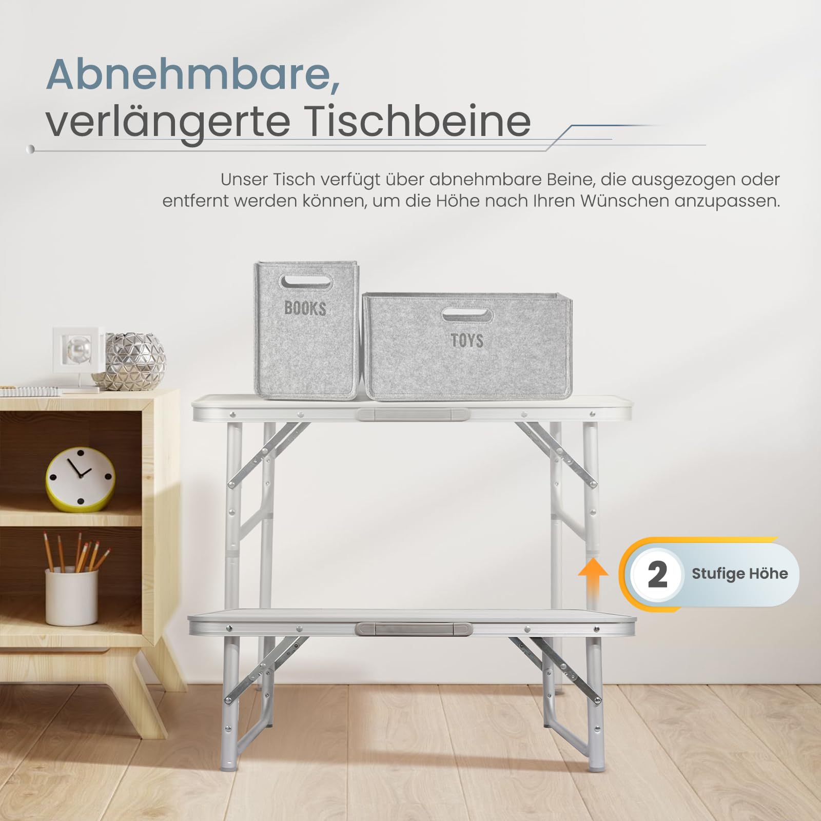 Homecall Campingtisch Klappbar 75 X 55 X 63/25 cm Klapptisch Höhenverstellbar Alu Campingtisch Faltbar MDF Tischplatte BIS 30 kg Camping Tisch Gartentisch für Garten, Picknick, Strand, Balkon, Küche