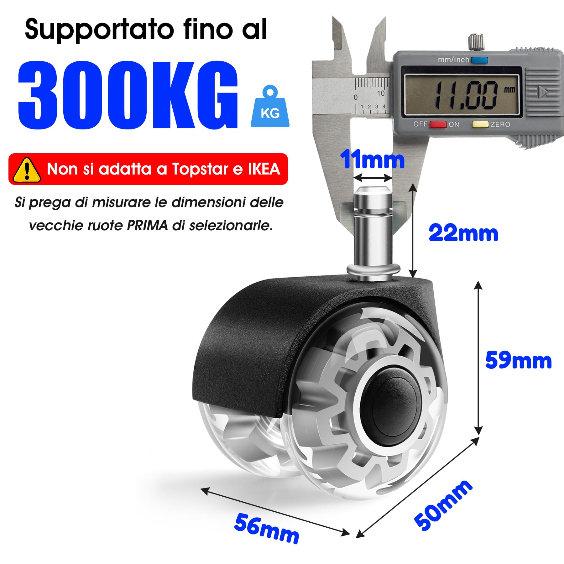 WECUTE Ruote Sedia Ufficio, 11X 22MM Set di 5 Rotelle Sedia Ufficio, Compatibili con Diversi Tipi di Pavimenti,Ruote per sedia Ufficio, Parquet (11 * 22MM)